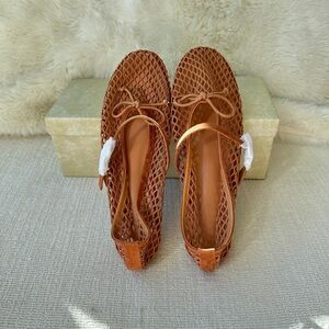 Brown fishnet/mesh flats